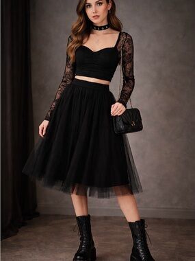 Charlotte Russe Black Tulle Skirt L Whimsigoth Dark Fairy Witchy Balletcore